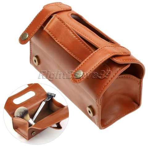 Men PU Leather Travel Toiletry Bag Shaving Wash Case Organizer Bag Dark Brown For Protect Shaver Shaving Gift Container ► Photo 1/6