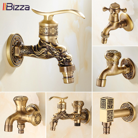 Wall Mount Bibcock Antique Dragon Carved Brass Retro Small Tap Decorative Outdoor Garden Faucet Washing Machine Mop WC Taps 1701 ► Photo 1/6