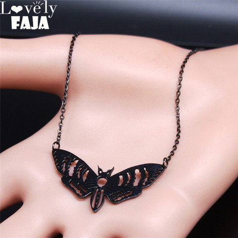 2022 Gothic Moth Stainless Steel Necklaces Pendants Women/Men Black Color Chain Necklace Jewelry colgantes mujer moda N3094S03 ► Photo 1/6