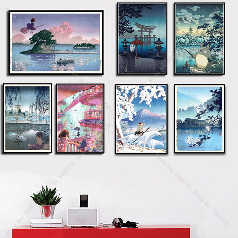 NT885 japan Anime Howl's moving Spirited Away Studio Ghibli Painting Poster Print Wall Art Canvas Picture Living Home Room Decor ► Photo 1/6