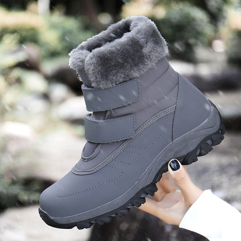 Nine o'clock Winter Woman's Stylish Snow Boots High-top Warm Lining Anti-skid Shoes Outside Casual Slip-on Black Gray Footwear ► Photo 1/6