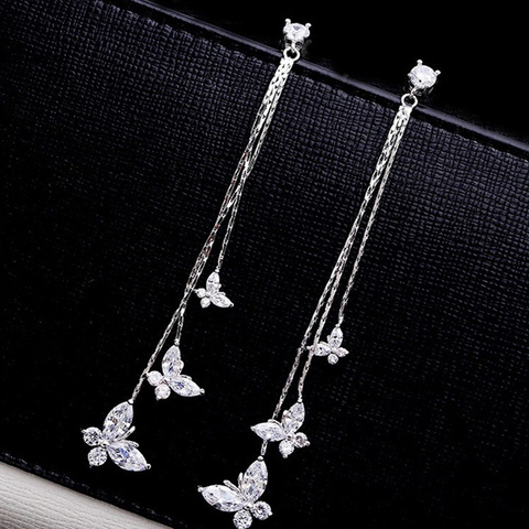 Long Tassel Butterfly Drop Earrings Silver Color 2022 Fashion Hanging Women Earrings Jewelry Girls GIfts Pendant Dangle Earrings ► Photo 1/6
