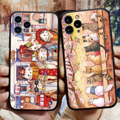 3D Emboss Cartoon Cats Case For iPhone 12 11 Pro XS MAX 7 8 6 6S Plus TPU Couples Cover For iPhone XR X SE 2022 Coque Capas Soft ► Photo 1/6