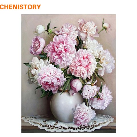 CHENISTORY Pink Europe Flower DIY Painting By Numbers Acrylic Paint By Numbers HandPainted Oil Painting On Canvas For Home Decor ► Photo 1/6
