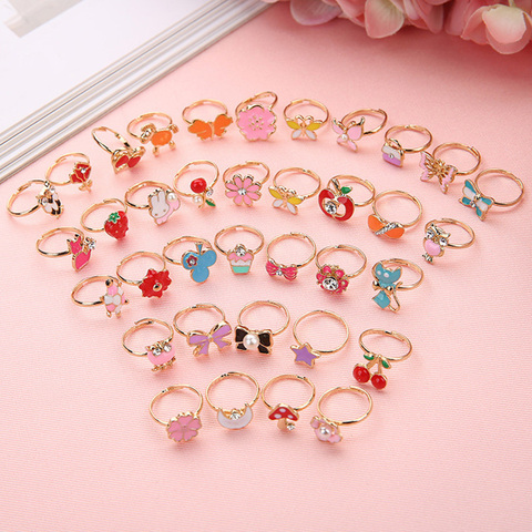 10pcs Cute Cartoon Kids Rings Kawaii Korean Children Girls Flower Alloy Finger Ring Child Jewelry Gift Adjustable Rings ► Photo 1/6
