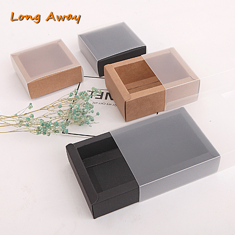 10pcs Kraft Paper Packing Box With Transparent PVC Window For wedding Party Display Gift Box Cookie Candy Cake Boxes ► Photo 1/6
