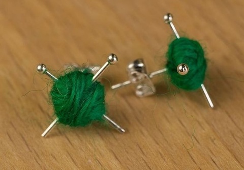 Wool Knitting Earrings - Yarn Ball and Needles,Miniature Knitting Needles, Knitter Gift, Silver-Plated Stud, Yarn Ball Earrings ► Photo 1/6