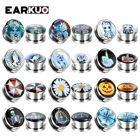 EARKUO Popular Finger Umbrella Sunflower Compass Stainless Steel Ear Piercing Tunnels Expanders Body Jewelry Ear Plugs Gauges ► Photo 1/6