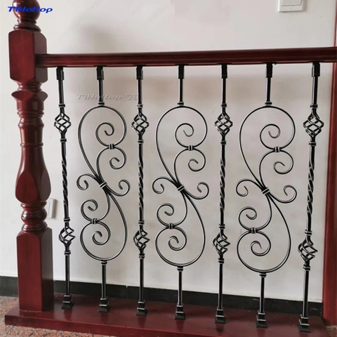 Paint wrought iron solid wood staircase bay window handrail guardrail railing column fence indoor simple modern European style ► Photo 1/6