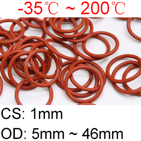 10pcs VMQ O Ring Seal Gasket Thickness CS 1mm OD 5 ~ 46mm Silicone Rubber Insulated Waterproof Washer Round Shape Nontoxi Red ► Photo 1/6