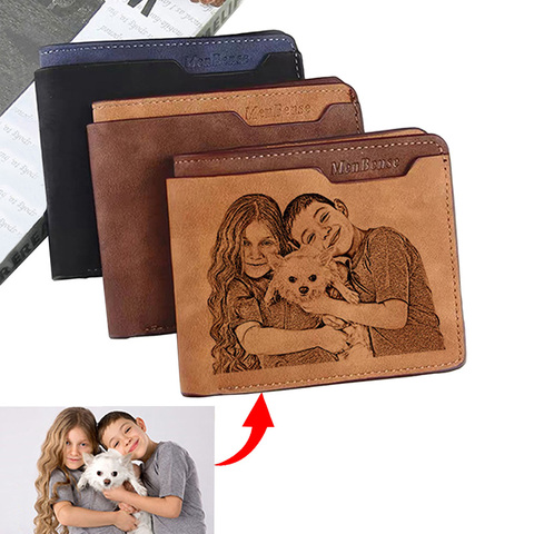 Men 's Waterproof Short Casual Multi-Function PU Leather DIY Engraving Personalized Purse Pattern Carving Photo Wallet Gift ► Photo 1/6