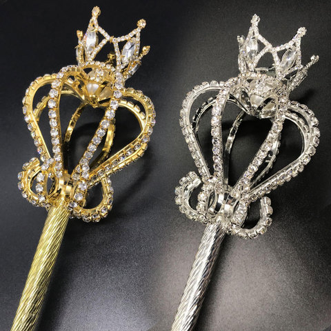 Bling Crystal Scepter Wand Gold/Silver Color Tiaras and Crowns Sceptre King Queen Wedding Pageant Party Costumes Handheld Props ► Photo 1/5