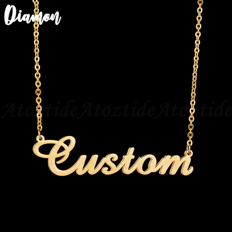 Diamon Customized 2022 New Fashion Stainless Steel Name Necklace Personalized Letter Gold Pendant Nameplate Gift ► Photo 1/6