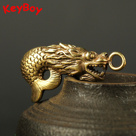 Vintage Copper Dragon Head Fish Tail Key Rings Pendants Traditional Chinese Feng Shui Lucky Car Key Chain Pendant Charms Trinket ► Photo 1/6