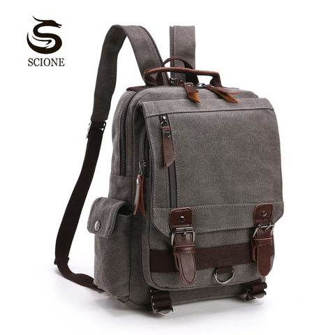 Scione Small Canvas Backpack Men Travel Back Pack Multifunctional Shoulder Bag Women Laptop Rucksack School Bags Female Daypack ► Photo 1/6