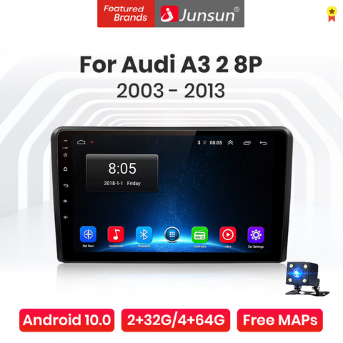 Junsun V1 Pro 4G Android 10.0 4G+64G Car Radio Multimedia Player For Audi A3 2 8P 2003 - 2013 GPS Navigation no 2din dvd radio ► Photo 1/5