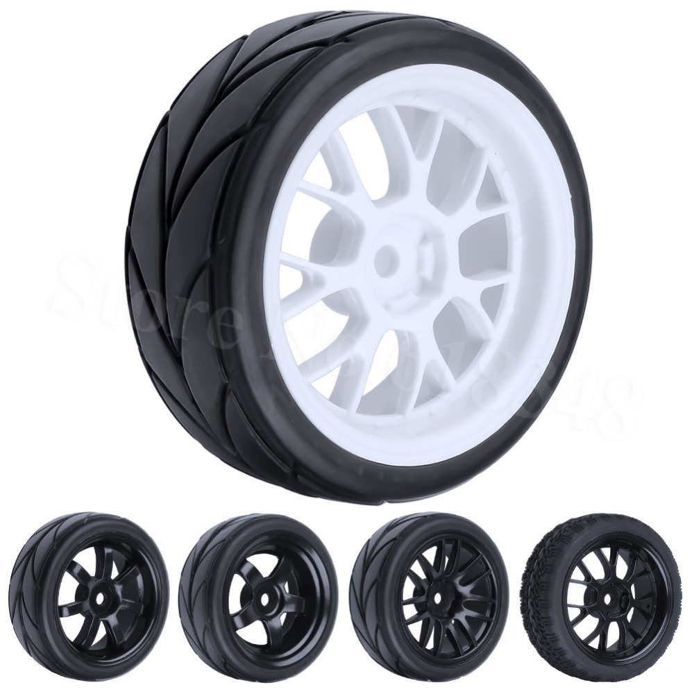 4 pcs Foam Tires&Wheel Rims 12mm Hex For HSP HPI 1/10 On-road RC Racing Car 