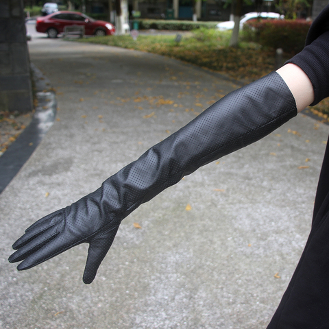 Long Arm sleeve Women Gloves Unlined Perforated Comfortable Genuine Leather Glove Men driving glove mitten Fashion ► Photo 1/6