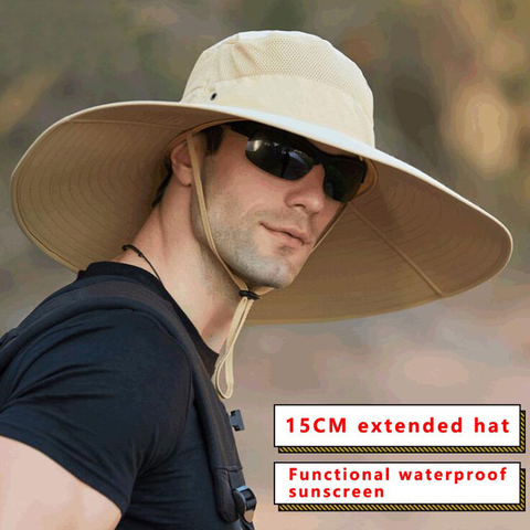 High quality 15CM Big wide Brim Men's Fisherman Hat Solid Waterproof Sun Hat Mountaineering Cap Fishing Cap Panama Hat Unisex ► Photo 1/6