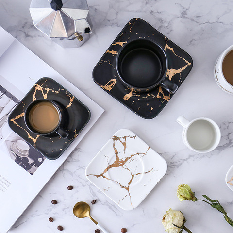 Luxury Marble Ceramic Mugs Coffee Cup Saucer Sets Morning Mug Milk Coffee Tea Breakfast Porcelain Cup With Tray Drop Ship ► Photo 1/6