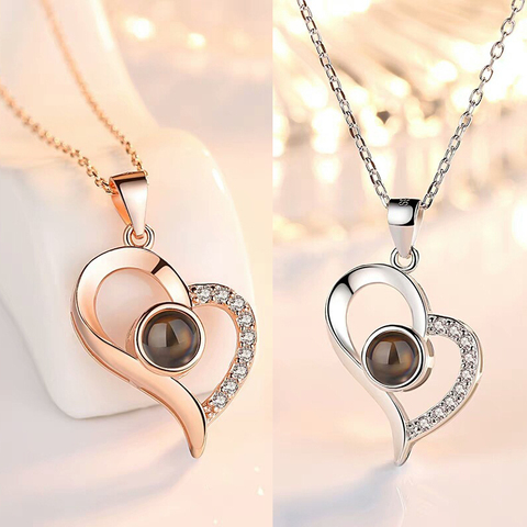 100 language i love you Projection Heart Necklace 2022 Romantic Lover Memory Wedding Necklace Fashion Jewelry Dropshipping ► Photo 1/1