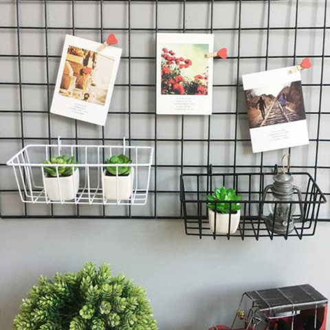 Metal Decorative Storage Basket DIY Iron Grid Flower Pot Hanging Shelf Wall Art Mounted Frame Mesh Display Rack Home Decoration ► Photo 1/6