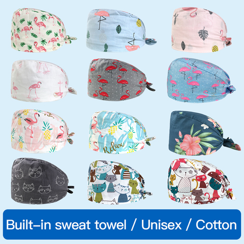 High Quality cartoon printing sweat-absorbent Scrub hat Beautician cute hat spa men and women adjustable Scrub cap wholesale ► Photo 1/6