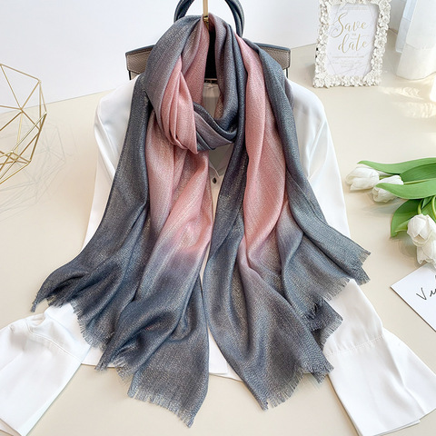 New Fashion Plain Ombre Lurex Glitter Viscose Scarf Shawl Lady High Quality Gradient Pashmina Fringe Stole Bufandas Muslim Hijab ► Photo 1/6