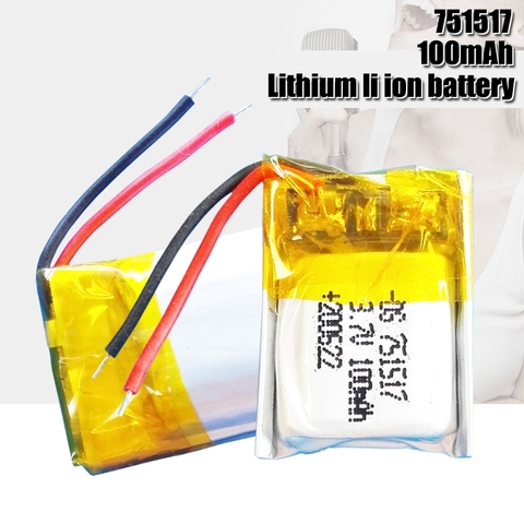 3.7V 100mAh Li-ion Battery 751517 Lithium Polymer Rechargeable Battery for MP3 MP4 bluetooth headset LED light recorder ► Photo 1/6