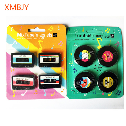 4 Pcs/Lot Fridge Magnet Nostalgia Disk Disc Record Cassette Tape Refrigerator Magnetic Message Sticker Funny Children Kids Home ► Photo 1/6