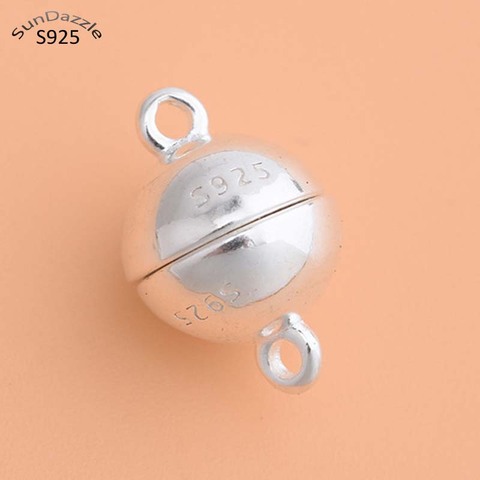 Real Pure Solid 925 Sterling Silver Magnetic Clasps Jewelry Making Round Ball Gold Buckle Clasp Necklace Bracelet Findings ► Photo 1/6