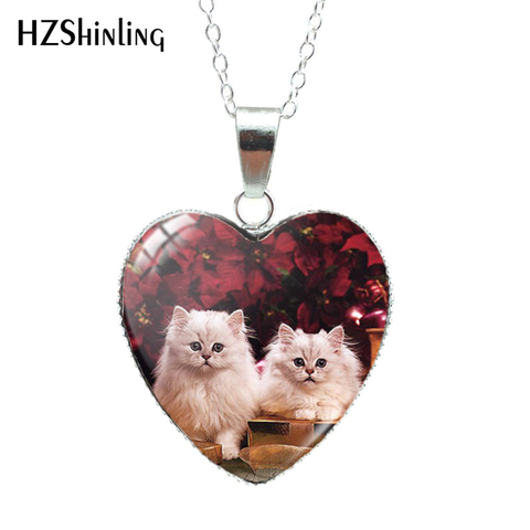 2022 Cartoon cats Patten Heart Shaped Glass Dome Neckalce Fashion Cute Animal Handmade Crafts Jewelry hz3 ► Photo 1/6