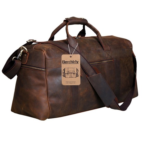 Berchirly Vintage Crazy Horse Genuine Leather bag men duffle bag luggage travel bag Natural Cowhide Large Weekend Bag Hangbag ► Photo 1/6