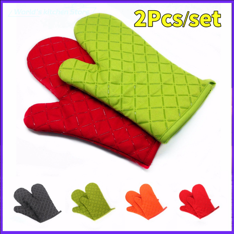 2 pcs Kitchen Oven Mitts With Non-Slip Silicone Printed Cotton Glove 1 Pair of Heat Resistant Cooking Baking Grilling Tools ► Photo 1/6