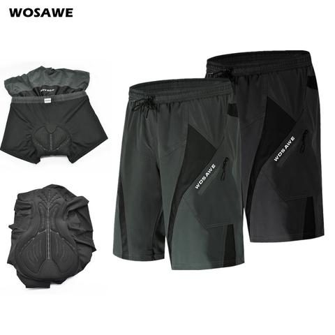 WOSAWE Mens's Summer Cycling Shorts with 3D Padded Underwear Loose fit Shockproof MTB Bicycle Downhill Shorts Road Bike Shorts ► Photo 1/6