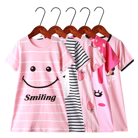 Summer Pajamas Cotton Girls Nightgowns Cartoon Nightdress Baby Sleepwear Sleepshirt Short-sleeve Nightwear Children Cute Clothes ► Photo 1/6