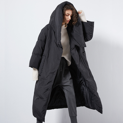 XS-7XL Plus size Winter over the knee longer fluffy duck down coat female oversized hooded thicker warm down coats wq124 ► Photo 1/6
