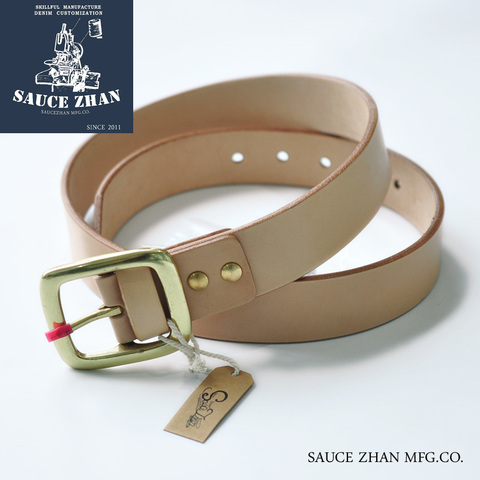 SauceZhan Brass Buckle Belt Genuine Leather Belt Mens Belts Luxury Waist Belts  Belts for Jeans Italian Full-grain Leather ► Photo 1/5
