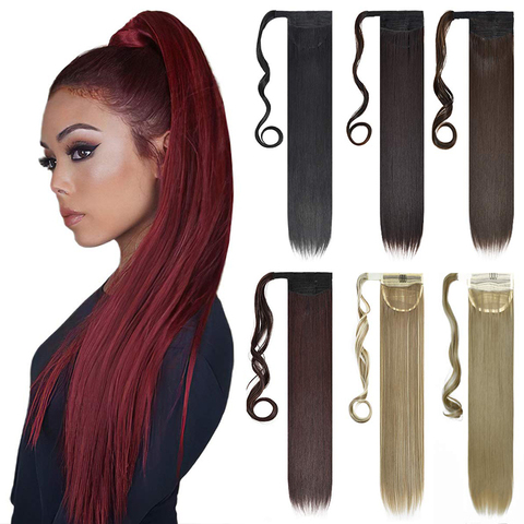 Kong&Li 22inch Long straight Real Natural Ponytail Clip in Pony tail Hair Extensions Wrap Around on Synthetic Hair Piece ► Photo 1/6