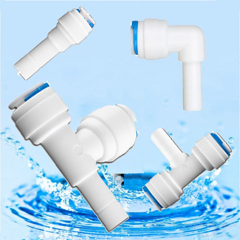 Reverse Osmosis 1/4 3/8 Hose Connection Quick Coupling 1/4 3/8 Stem L Straight Tee RO Water Aquarium Plastic Joint Pipe Fitting ► Photo 1/6