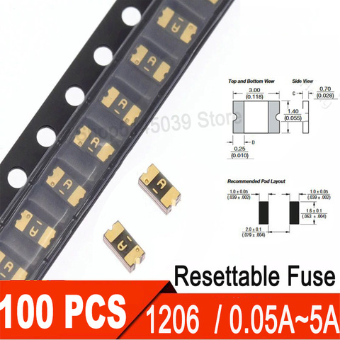 100Pcs SMD Resettable Fuse 1206 0.05A 100MA 120MA 0.16A 0.2A 0.25A 0.3A 0.35A 0.5A 0.75A 1A 1.5A 2A 3.5A 4A 5A Recovery Fuse ► Photo 1/4