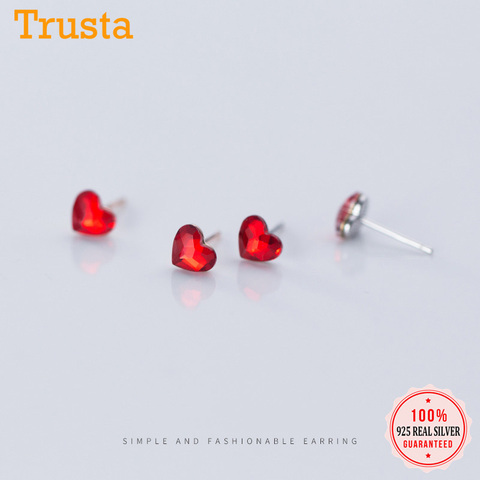 Trustdavis Authentic 925 Sterling Silver Sweet Red Zircon Love Heart Stud Earrings For Women Sterling Silver Jewelry Gift DA735 ► Photo 1/6