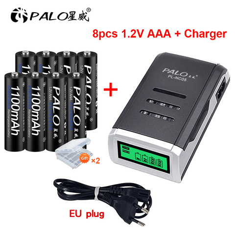 PALO 8pcs AAA rechargeable battery 1.2v aaa ni-mh batteria batteries aaa with LCD display charger for aa aaa ni-mh ni-cd battery ► Photo 1/6