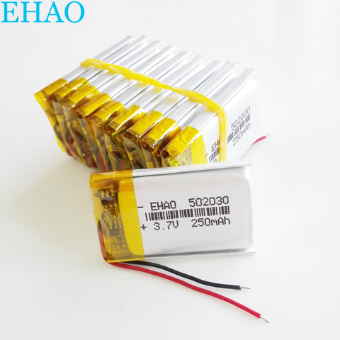 wholesale 10 pcs 3.7V 250mAh 502030 Lithium Polymer LiPo Rechargeable Battery Cells For Mp3 GPS electronic part smart watch ► Photo 1/6