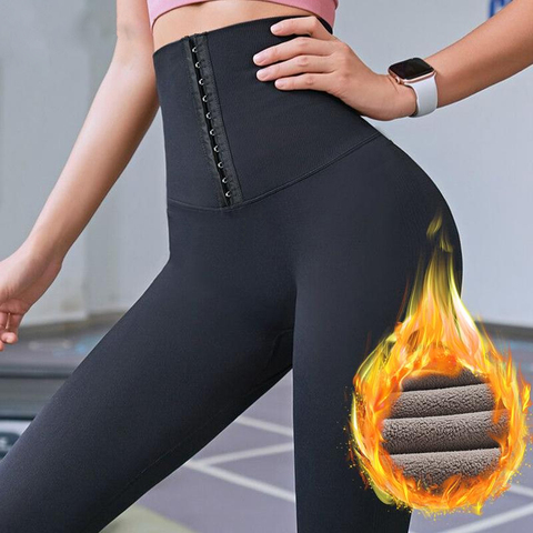 Solid High Wait Warm Leggings Women Breasted Sports Gym Girl Leggins Mujer Jogging Workout Casual Push Up Legging Fitness ► Photo 1/6