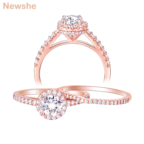 Newshe Solid 925 Sterling Silver Rose Gold Wedding Ring Sets For Women Promise Engagement Rings AAA Zircon Jewelry Gift BR0825 ► Photo 1/1