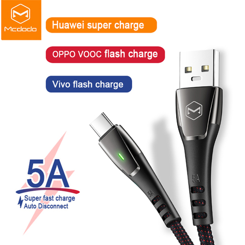 Mcdodo 40W USB Type C 5A Super Fast Charging for Huawei 4A Flash Charge VOOC For OPPO Find X R17 VIVO Auto Disconnect Data Cable ► Photo 1/6