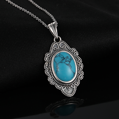 Classic Natural Turquoise Necklace Pendants 925 Sterling Silver Jewelry for Women Party Valentine Day Gifts with Chain ► Photo 1/5