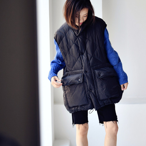 MICOCO V1693C Korean version of fashion design rope big pocket stand collar light eiderdown vest female winter ► Photo 1/5