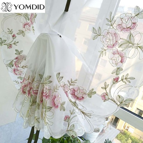 1PC New Rose Embroidery Curtain High Quality Ribbon Roman Curtain Home Wave European Living Room Kitchen Balcony Voile Curtain ► Photo 1/6